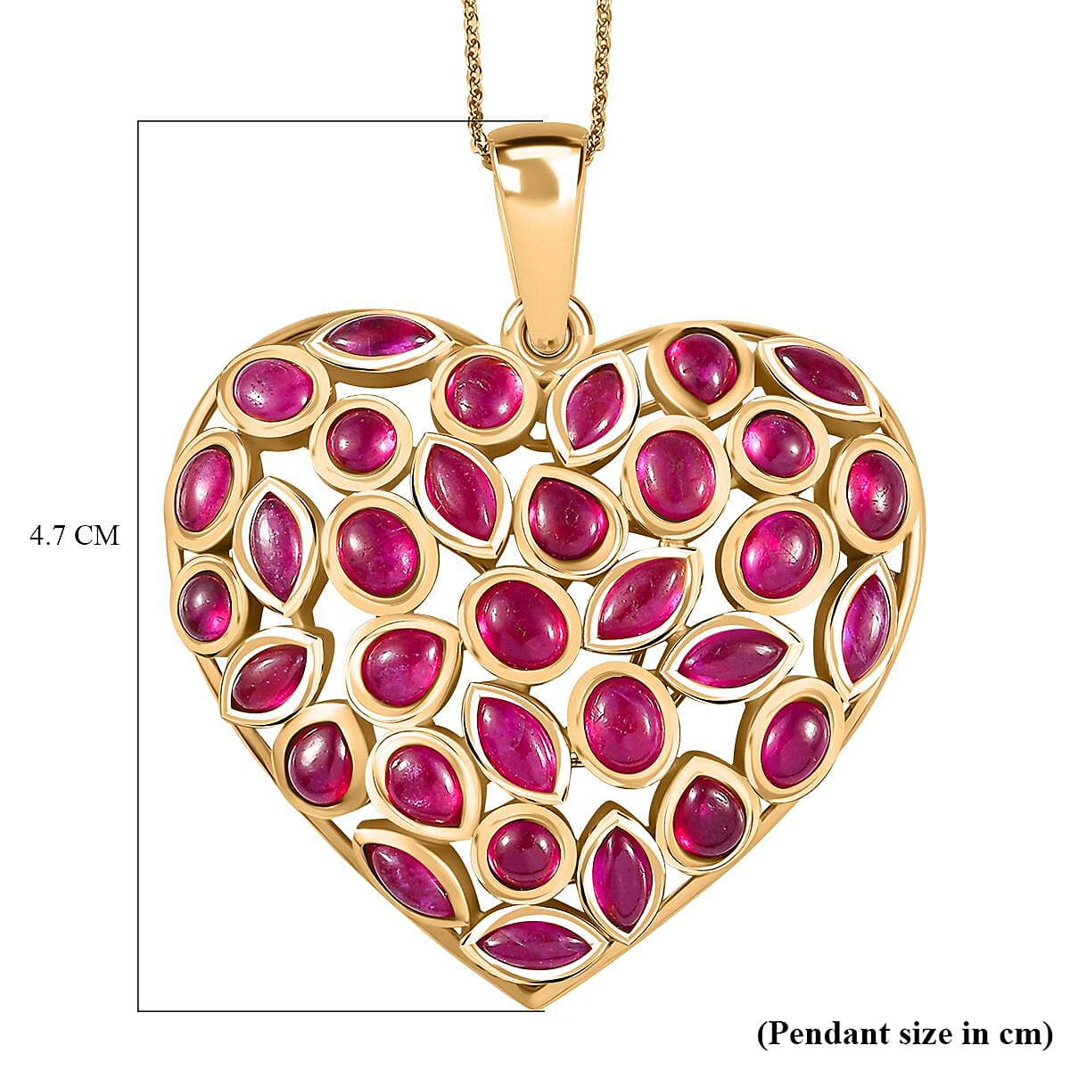 African Ruby Cluster Heart Pendant with Chain (Size 20) in Vermeil YG Plated Sterling Silver 4263222 7