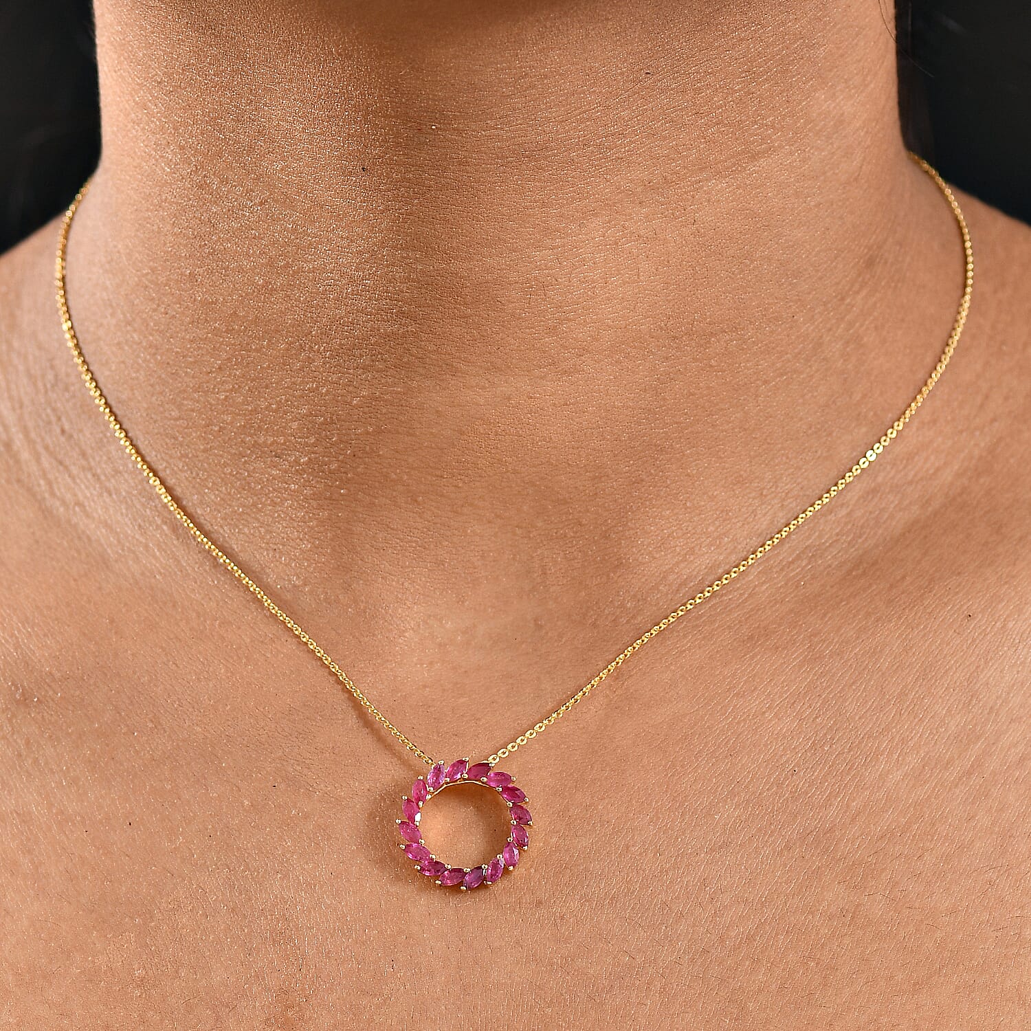 D'joy African Ruby Circle of Life Pendant with Chain (Size 20) in Yellow Gold Plated Sterling Silver 1.59 Ct. 4414779 1