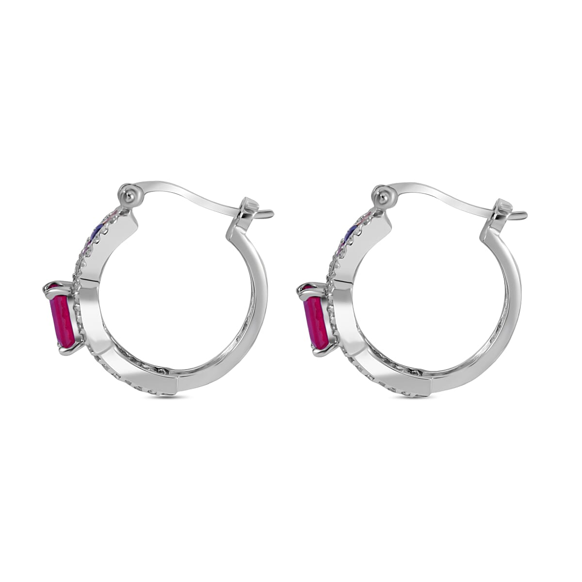 African Ruby, Rainbow Sapphire and Natural Zircon Dangle Earrings in Rhodium Overlay Sterling Silver 7772999 3