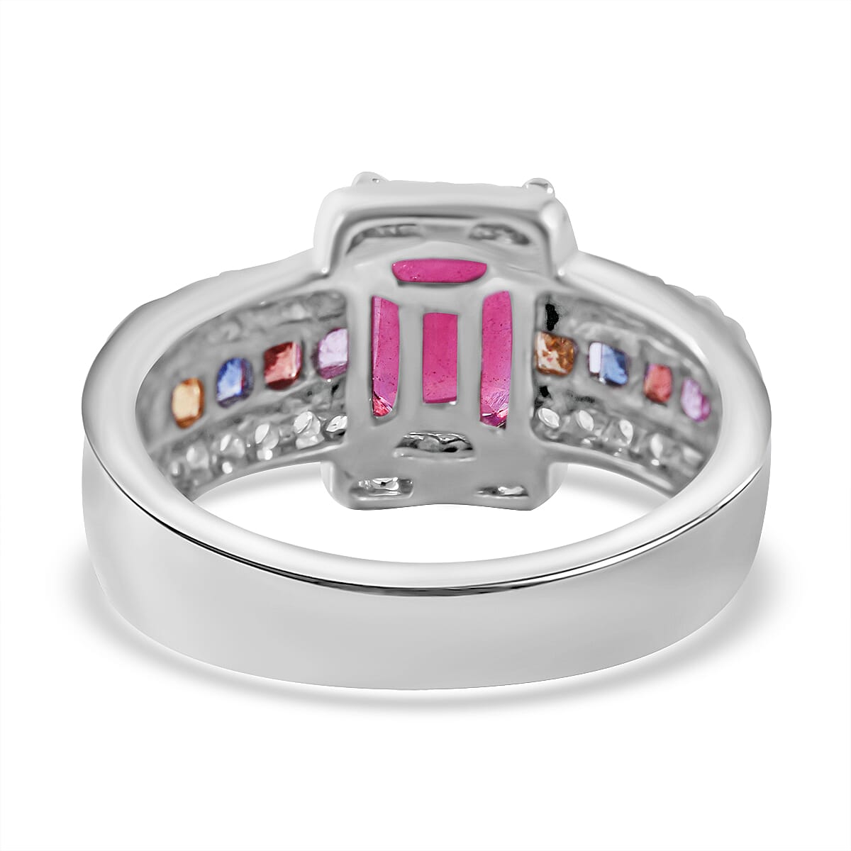 African Ruby, Rainbow Sapphire and Natural Zircon Halo Ring in Rhodium Overlay Sterling Silver 7772920 4