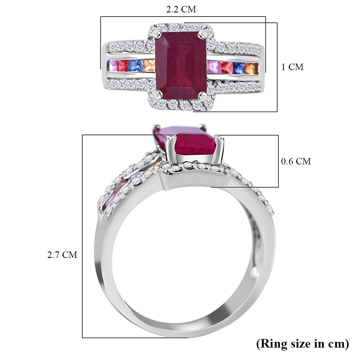 African Ruby, Rainbow Sapphire and Natural Zircon Halo Ring in Rhodium Overlay Sterling Silver 7772920 5