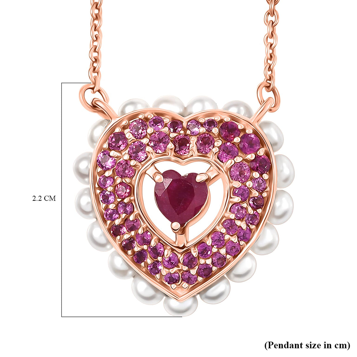 African Ruby, Rhodolite Garnet, Pearl Cluster Necklace (Size - 20) in 18K RG VermeilSterling Silver, Silver Wt.5.5 Gms  5.232  Ct. 8132241 6