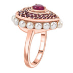 African Ruby, Rhodolite Garnet, Pearl Main Stone With Side Stone Ring in 18K RG VermeilSterling Silver, Silver Wt.6 Gms  5.144  Ct.