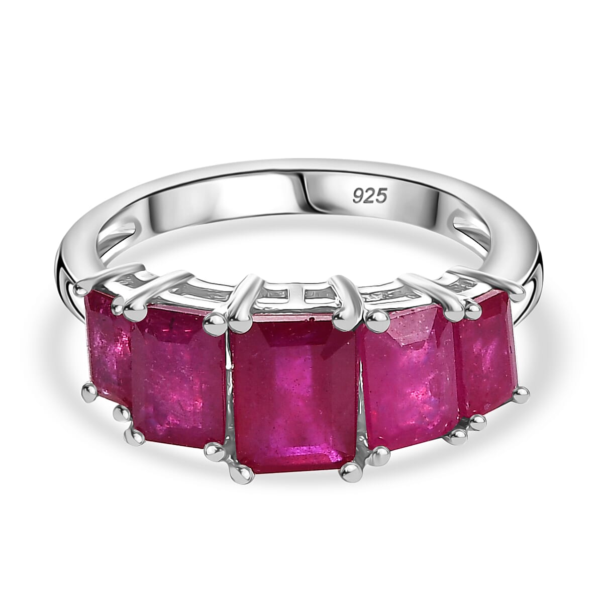 African Ruby 5 Stone Ring in Rhodium Overlay Sterling Silver 4.28 Ct. 8042120 0