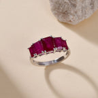 African Ruby 5 Stone Ring in Rhodium Overlay Sterling Silver 4.28 Ct.