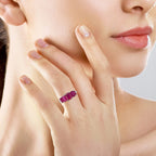 African Ruby 5 Stone Ring in Rhodium Overlay Sterling Silver 4.28 Ct.