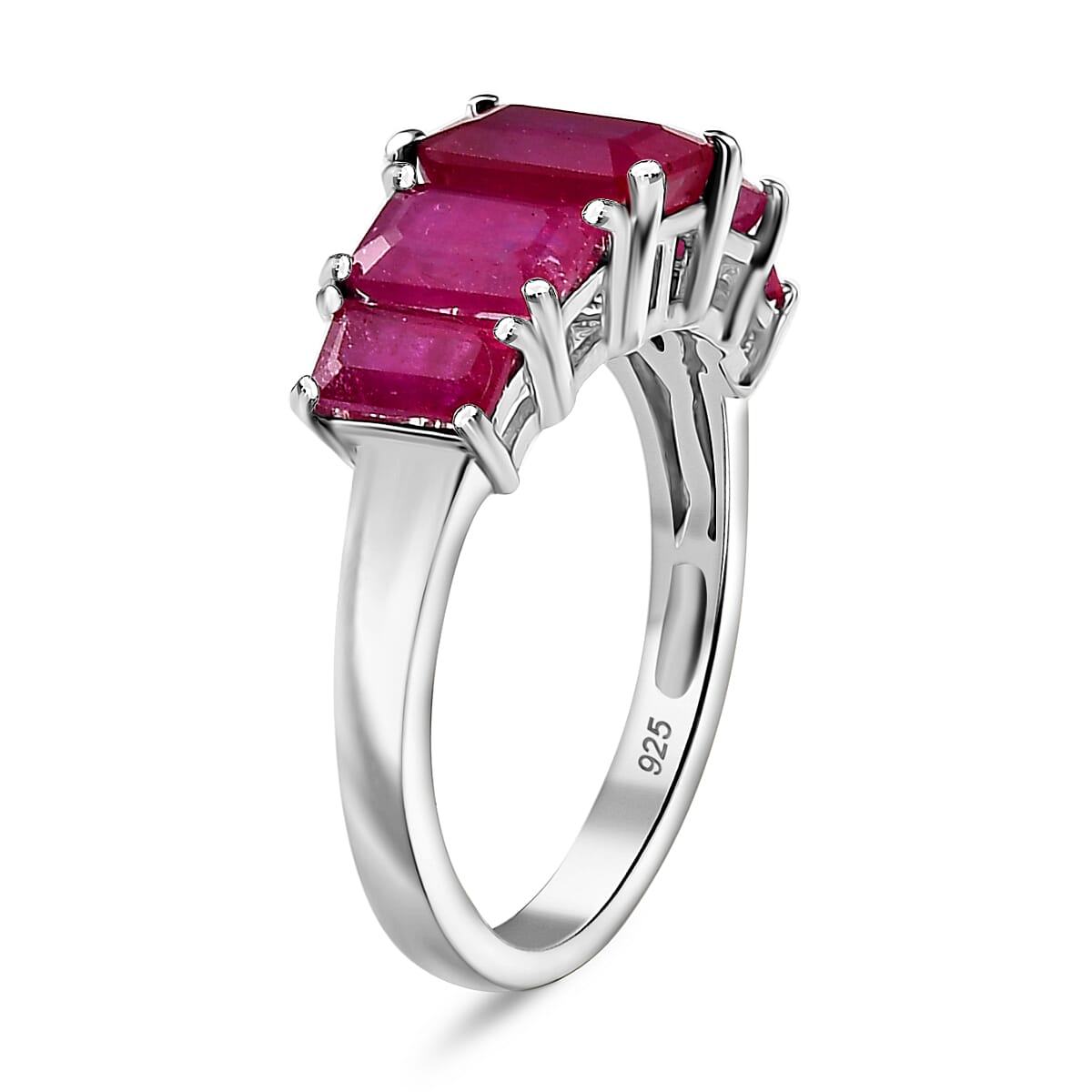 African Ruby 5 Stone Ring in Rhodium Overlay Sterling Silver 4.28 Ct. 8042120 3