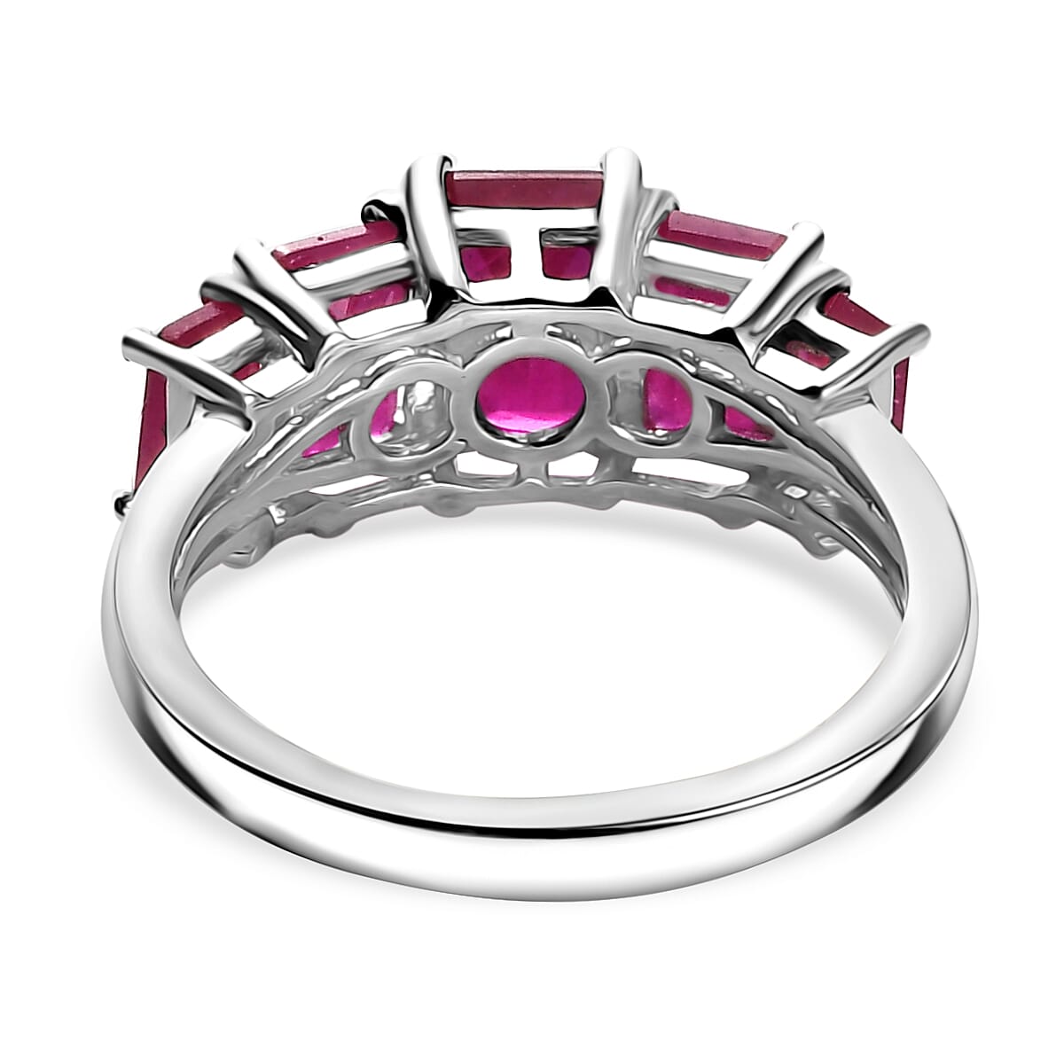 African Ruby 5 Stone Ring in Rhodium Overlay Sterling Silver 4.28 Ct. 8042120 4