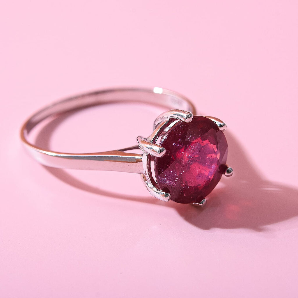 African Ruby Ring in Rhodium Overlay Sterling Silver 5.40 Ct.