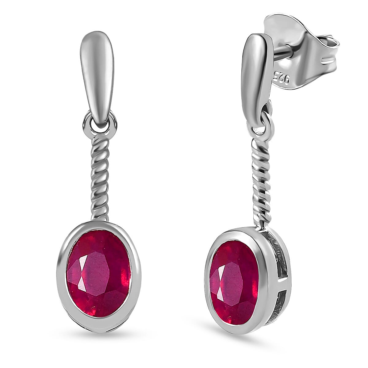 African Ruby Solitaire Earrings in Platinum Overlay Sterling Silver 2.50 Ct. 7536100 0