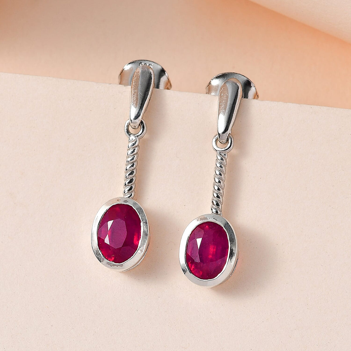African Ruby Solitaire Earrings in Platinum Overlay Sterling Silver 2.50 Ct. 7536100 1