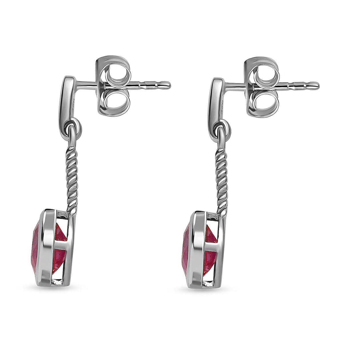 African Ruby Solitaire Earrings in Platinum Overlay Sterling Silver 2.50 Ct. 7536100 3
