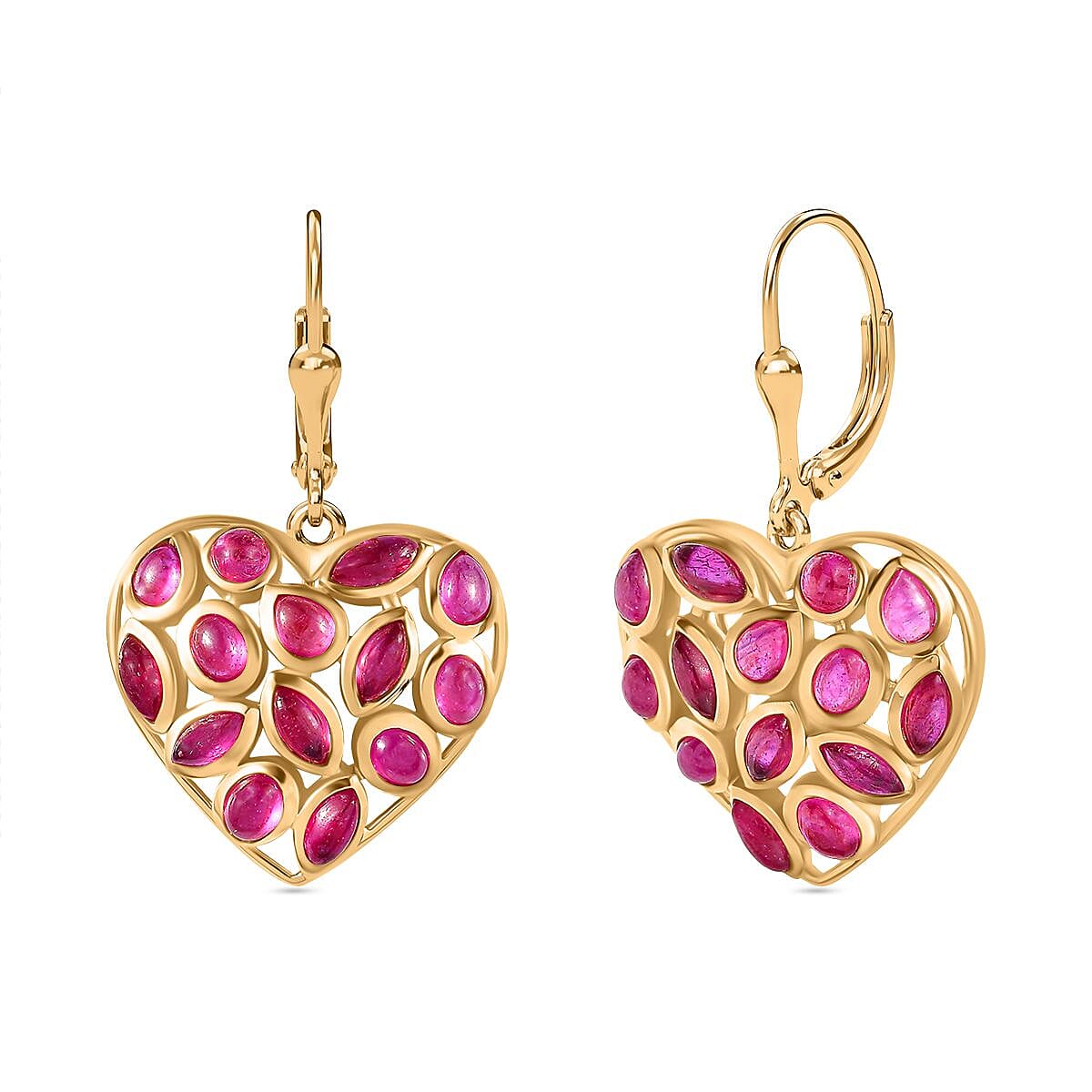 African Ruby Heart Earrings in 18K Vermeil YG Plated Sterling Silver 7.25 Ct. 7754783 0