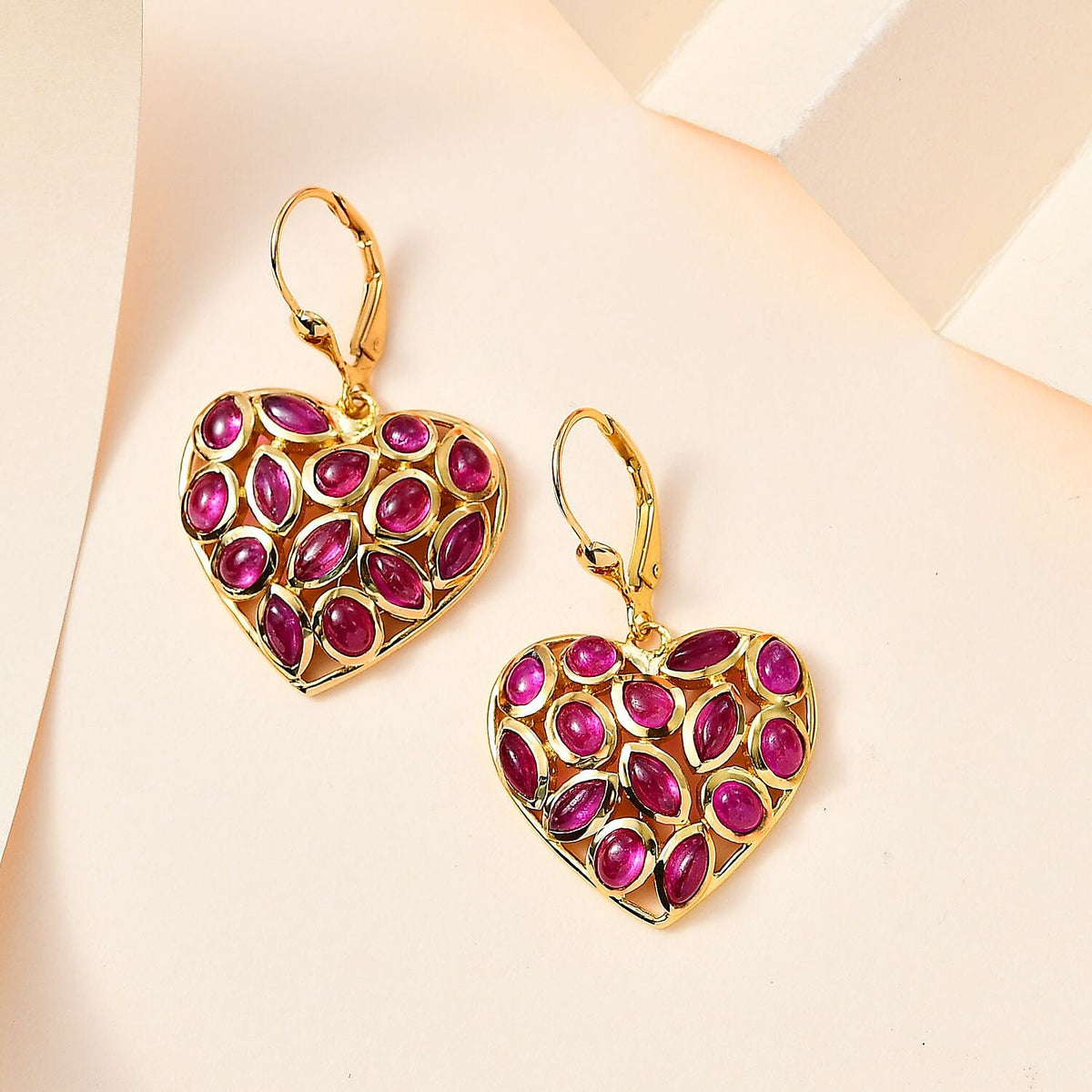 African Ruby Heart Earrings in 18K Vermeil YG Plated Sterling Silver 7.25 Ct. 7754783 2