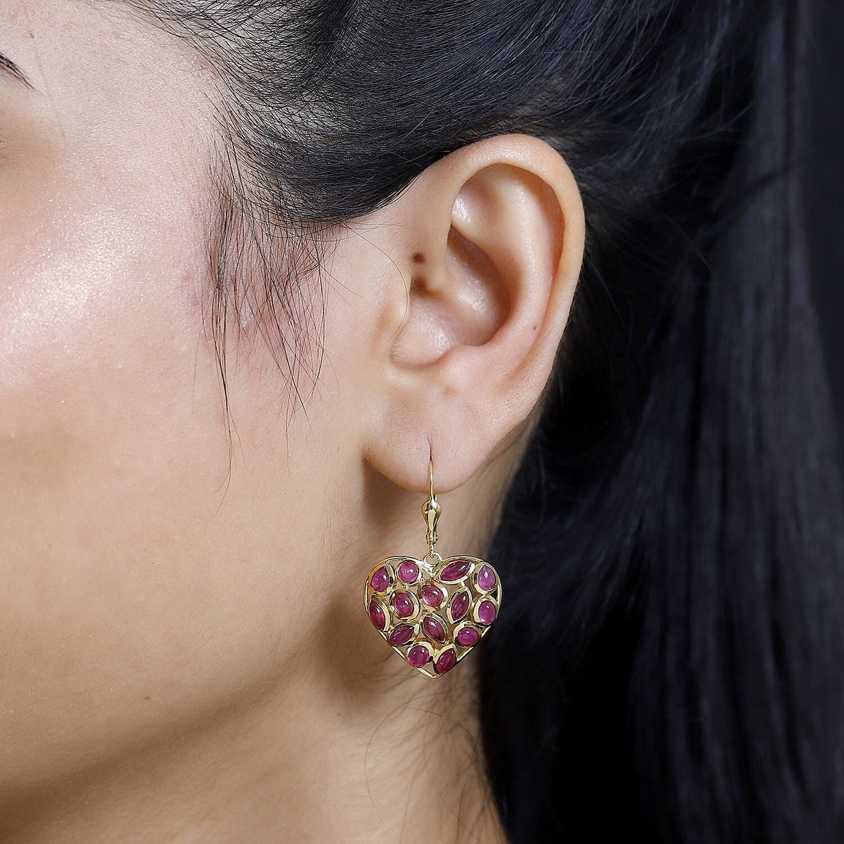 African Ruby Heart Earrings in 18K Vermeil YG Plated Sterling Silver 7.25 Ct. 7754783 3