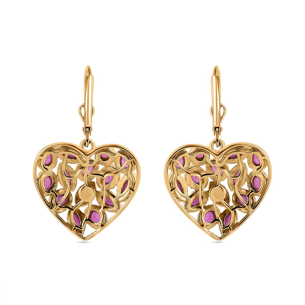 African Ruby Heart Earrings in 18K Vermeil YG Plated Sterling Silver 7.25 Ct. 7754783 6