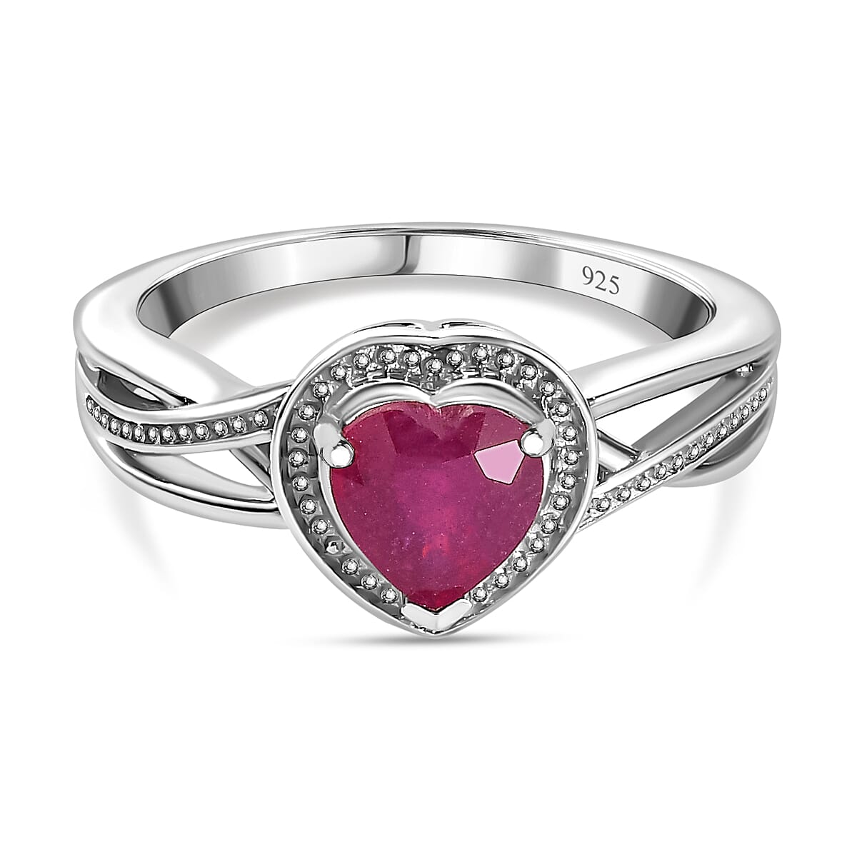 African Ruby Heart Halo Ring in Platinum Overlay Sterling Silver 1.13 Ct 7721231 0