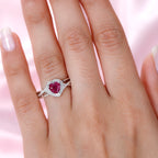 African Ruby Heart Halo Ring in Platinum Overlay Sterling Silver 1.13 Ct