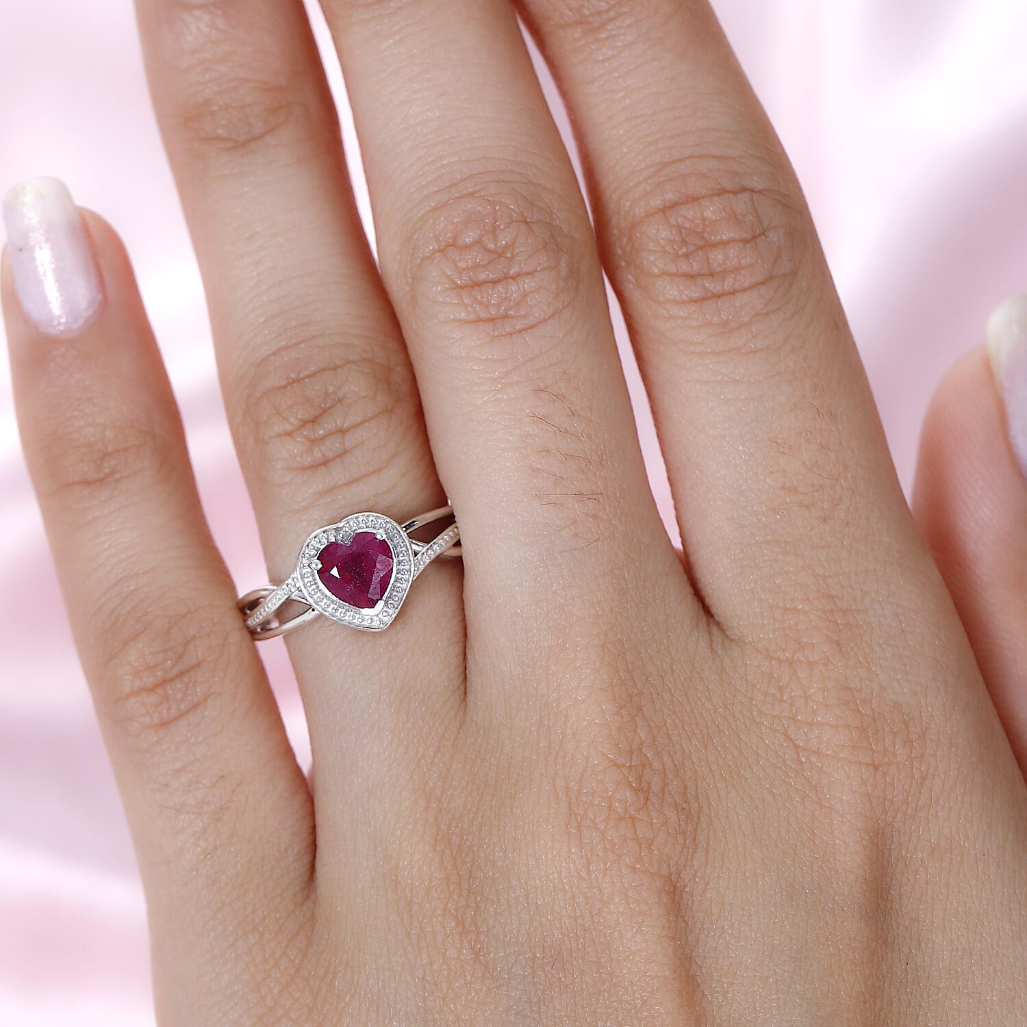 African Ruby Heart Halo Ring in Platinum Overlay Sterling Silver 1.13 Ct 7721231 1