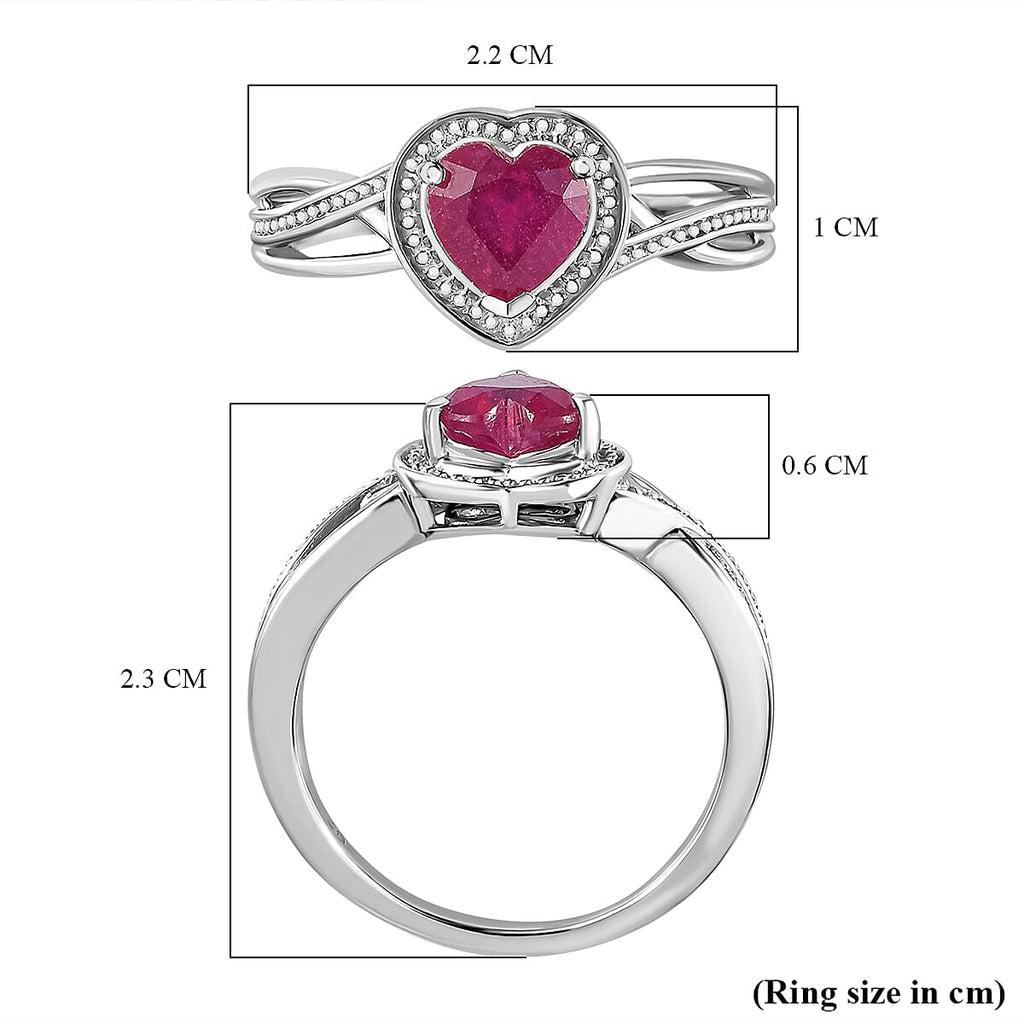 African Ruby Heart Halo Ring in Platinum Overlay Sterling Silver 1.13 Ct