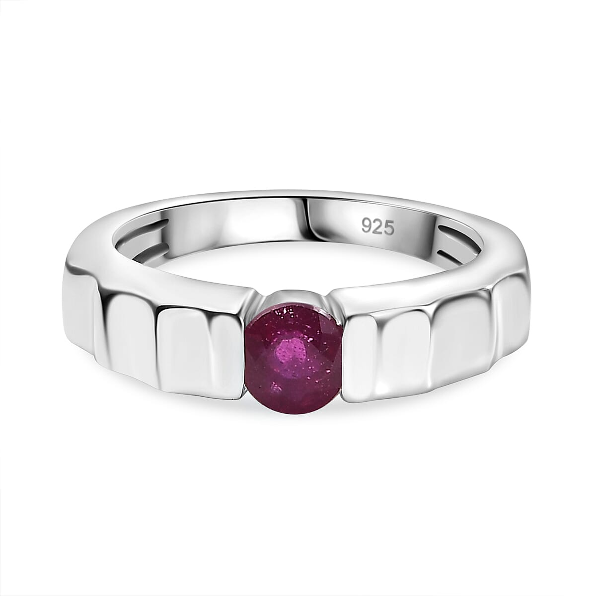 African Ruby Solitaire Ring in Rhodium Overlay Sterling Silver 7861380 0