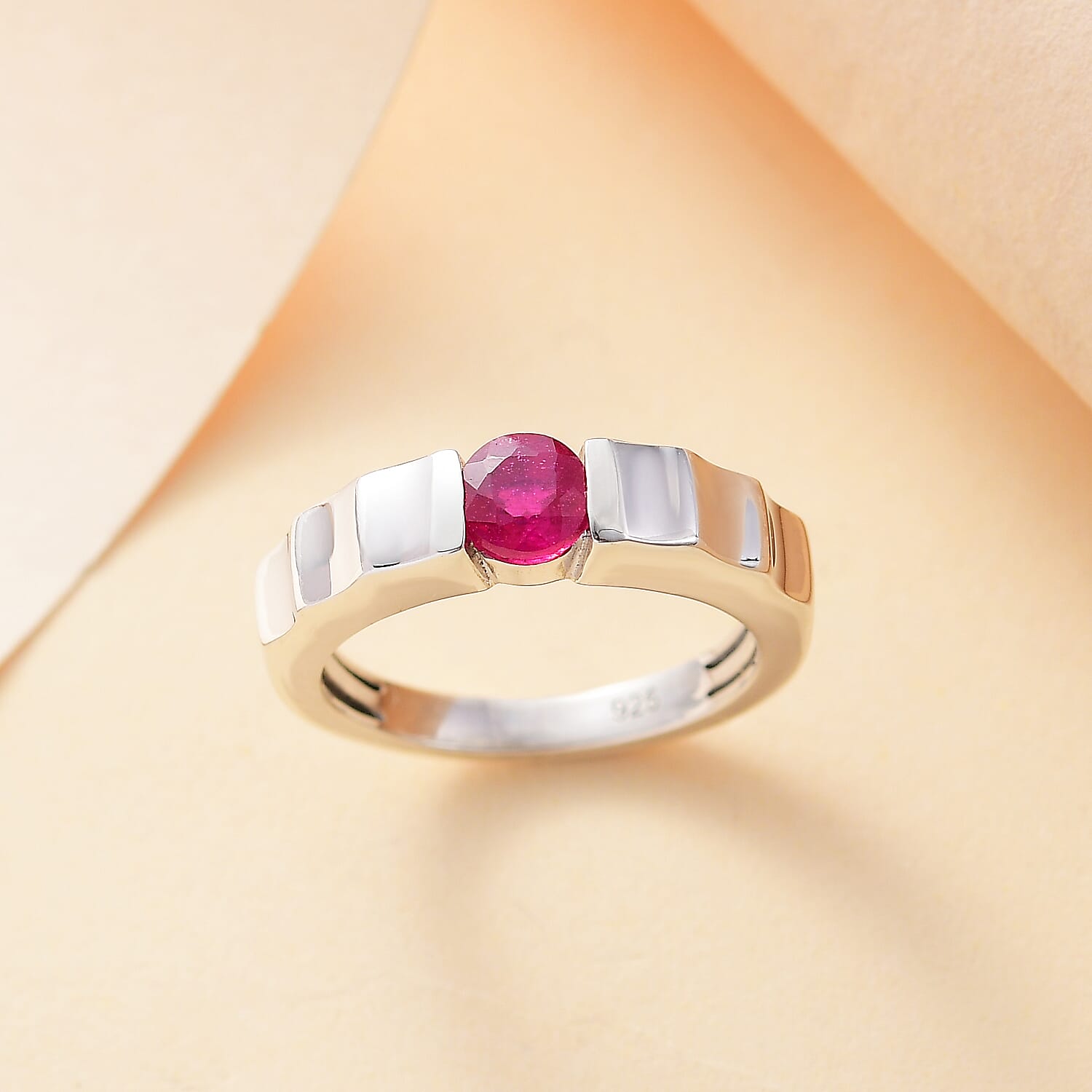 African Ruby Solitaire Ring in Rhodium Overlay Sterling Silver 7861380 1