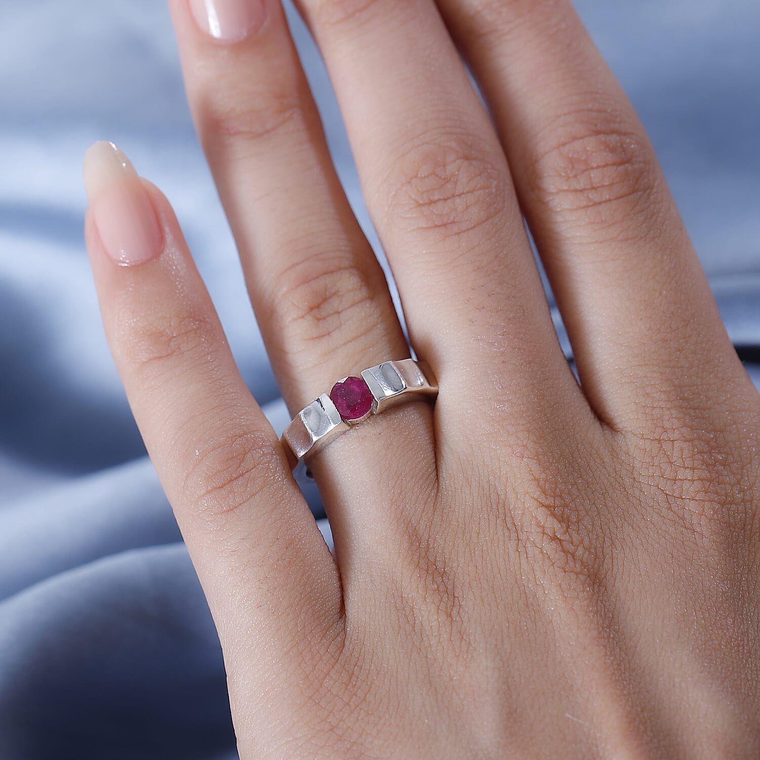 African Ruby Solitaire Ring in Rhodium Overlay Sterling Silver 7861380 2