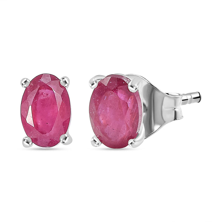 African Ruby Solitaire Stud Earrings in Sterling Silver 1.48 Ct. 8165158 1