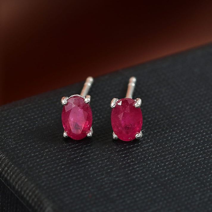 African Ruby Solitaire Stud Earrings in Sterling Silver 1.48 Ct. 8165158 2