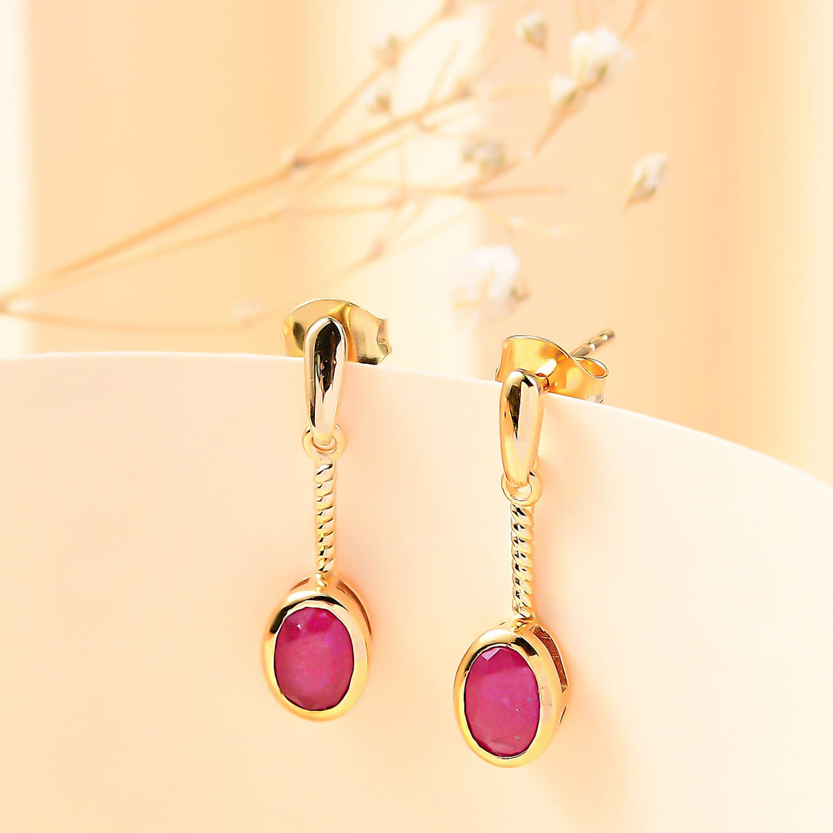 African Ruby Solitaire Dangle Earrings in 18K Yellow Gold Vermeil Plated Sterling Silver 2.36 ct. 7844249 2