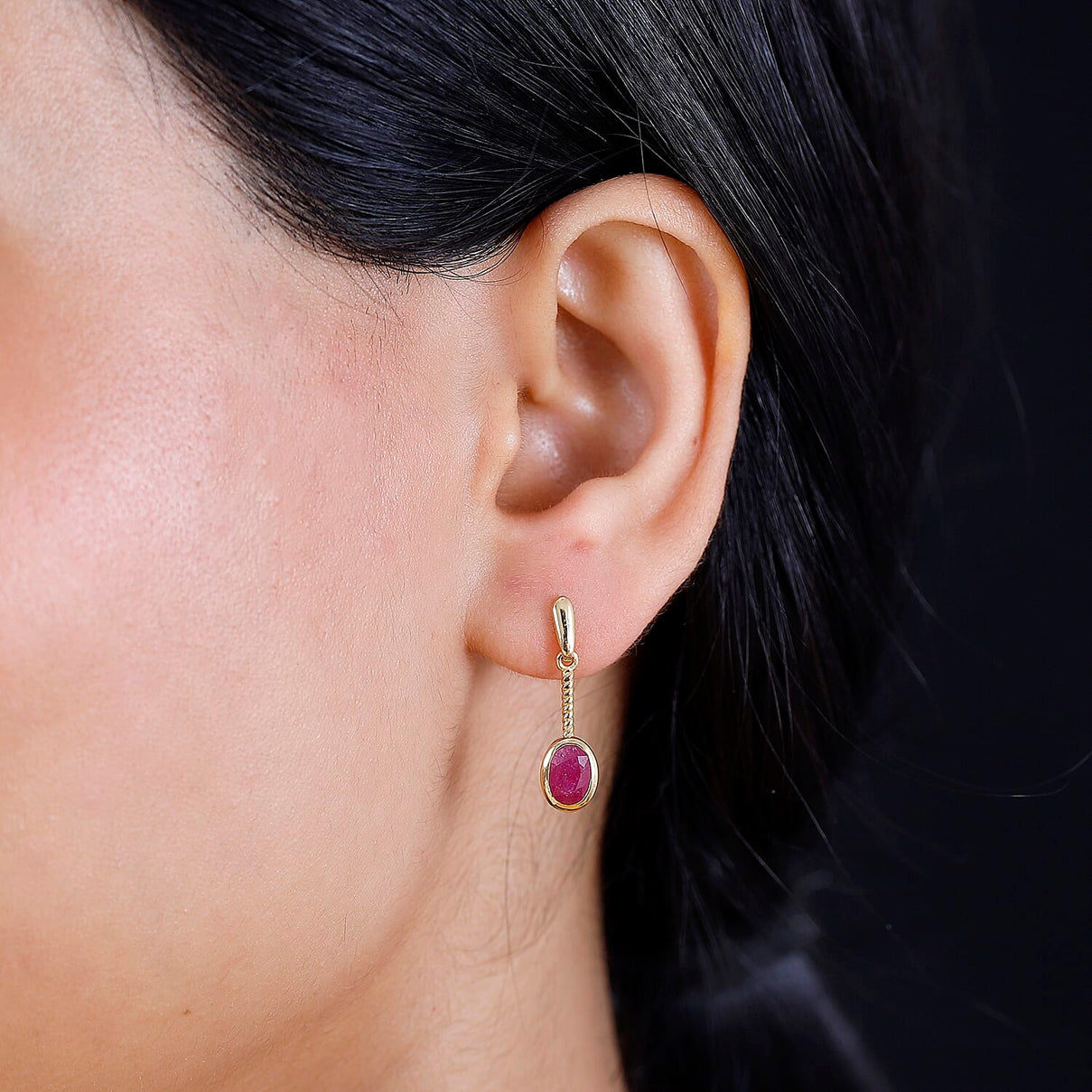African Ruby Solitaire Dangle Earrings in 18K Yellow Gold Vermeil Plated Sterling Silver 2.36 ct. 7844249 3