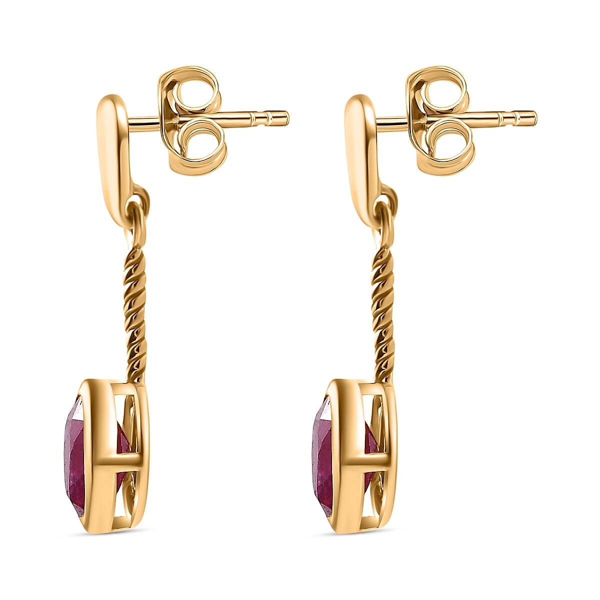 African Ruby Solitaire Dangle Earrings in 18K Yellow Gold Vermeil Plated Sterling Silver 2.36 ct. 7844249 4
