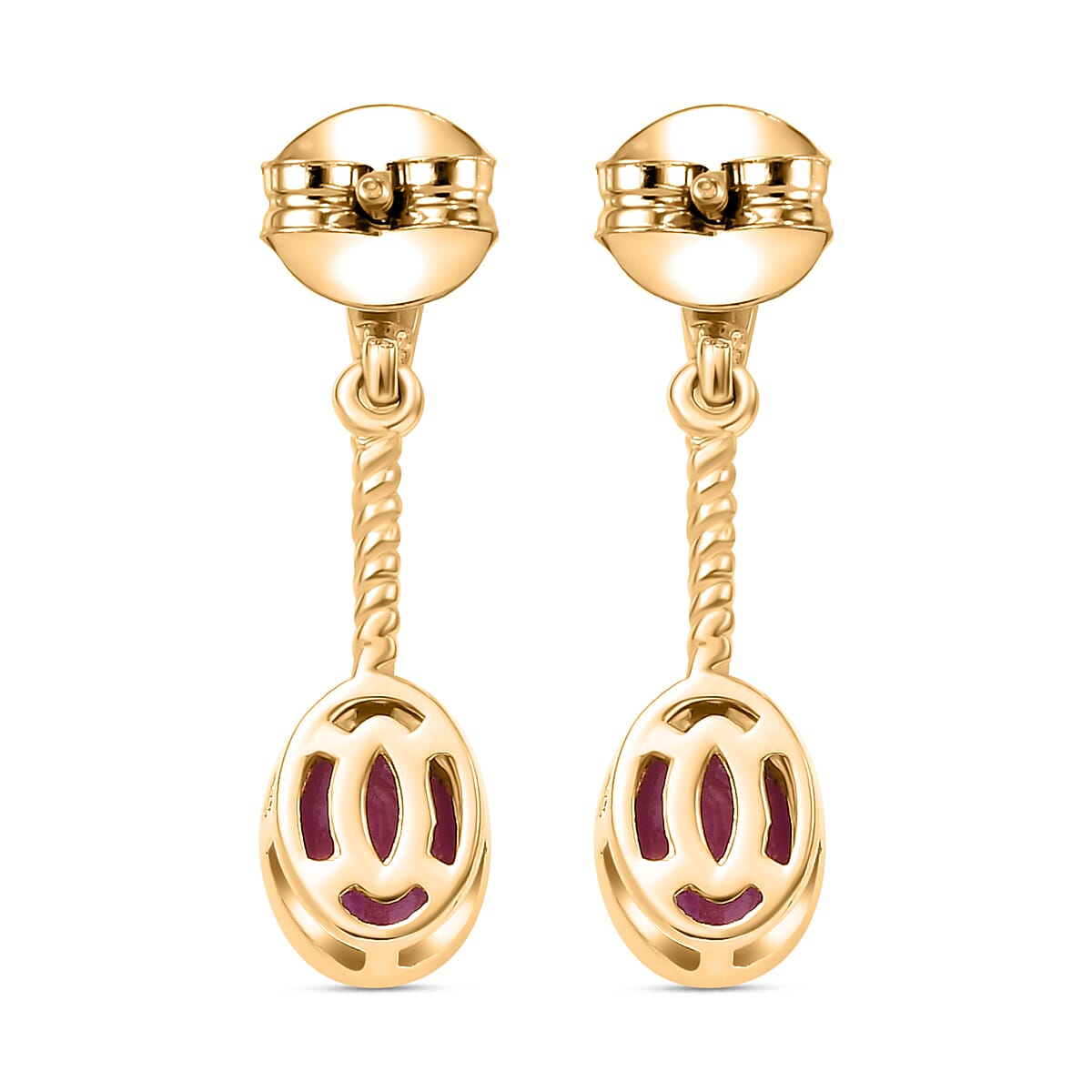 African Ruby Solitaire Dangle Earrings in 18K Yellow Gold Vermeil Plated Sterling Silver 2.36 ct. 7844249 5