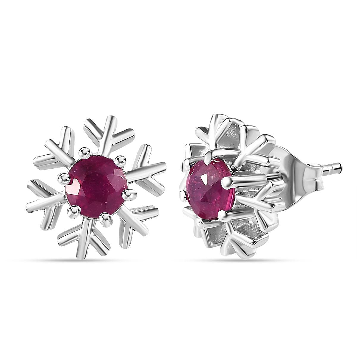African Ruby Solitaire Snowflake Earrings in Platinum Overlay Sterling Silver 1.53 Ct. 7643173 0