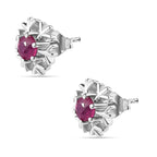 African Ruby Solitaire Snowflake Earrings in Platinum Overlay Sterling Silver 1.53 Ct.