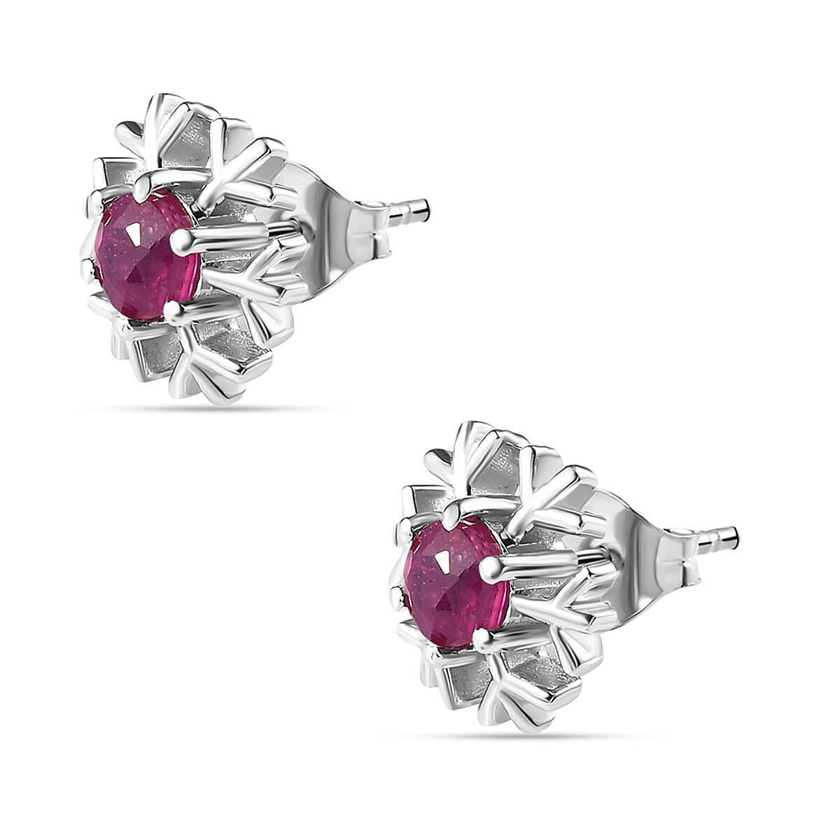 African Ruby Solitaire Snowflake Earrings in Platinum Overlay Sterling Silver 1.53 Ct. 7643173 3