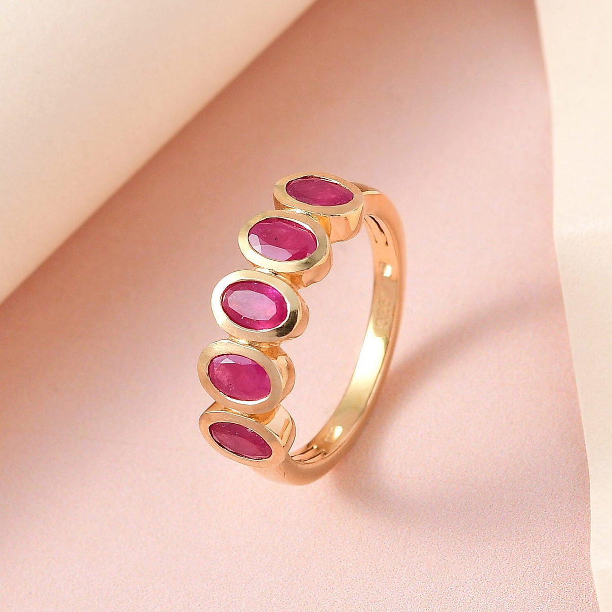 African Ruby 5 Stone Ring in 18K Vermeil Yellow Gold Plated Sterling Silver 1.68 Ct. 7329608 8