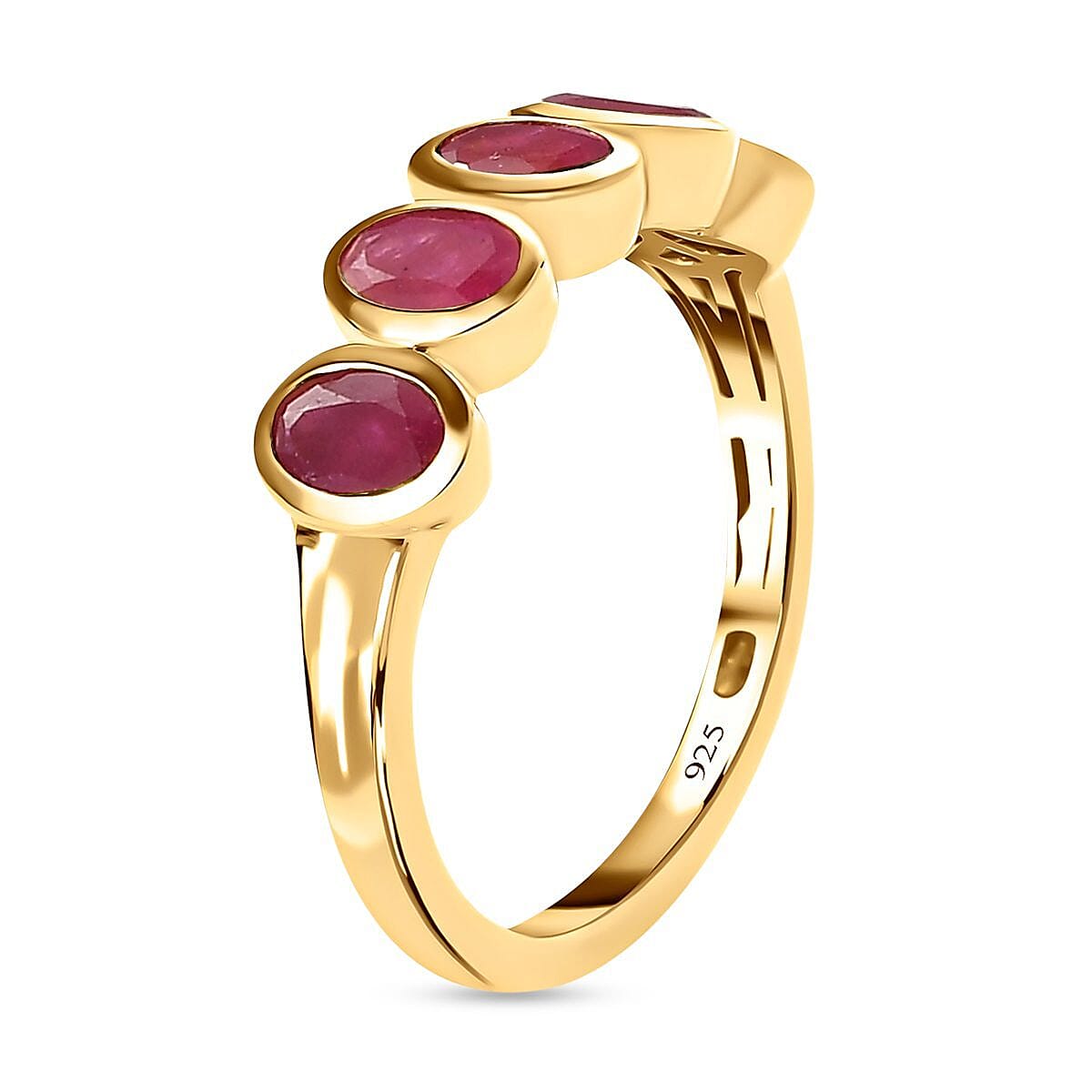 African Ruby 5 Stone Ring in 18K Vermeil Yellow Gold Plated Sterling Silver 1.68 Ct. 7329608 11