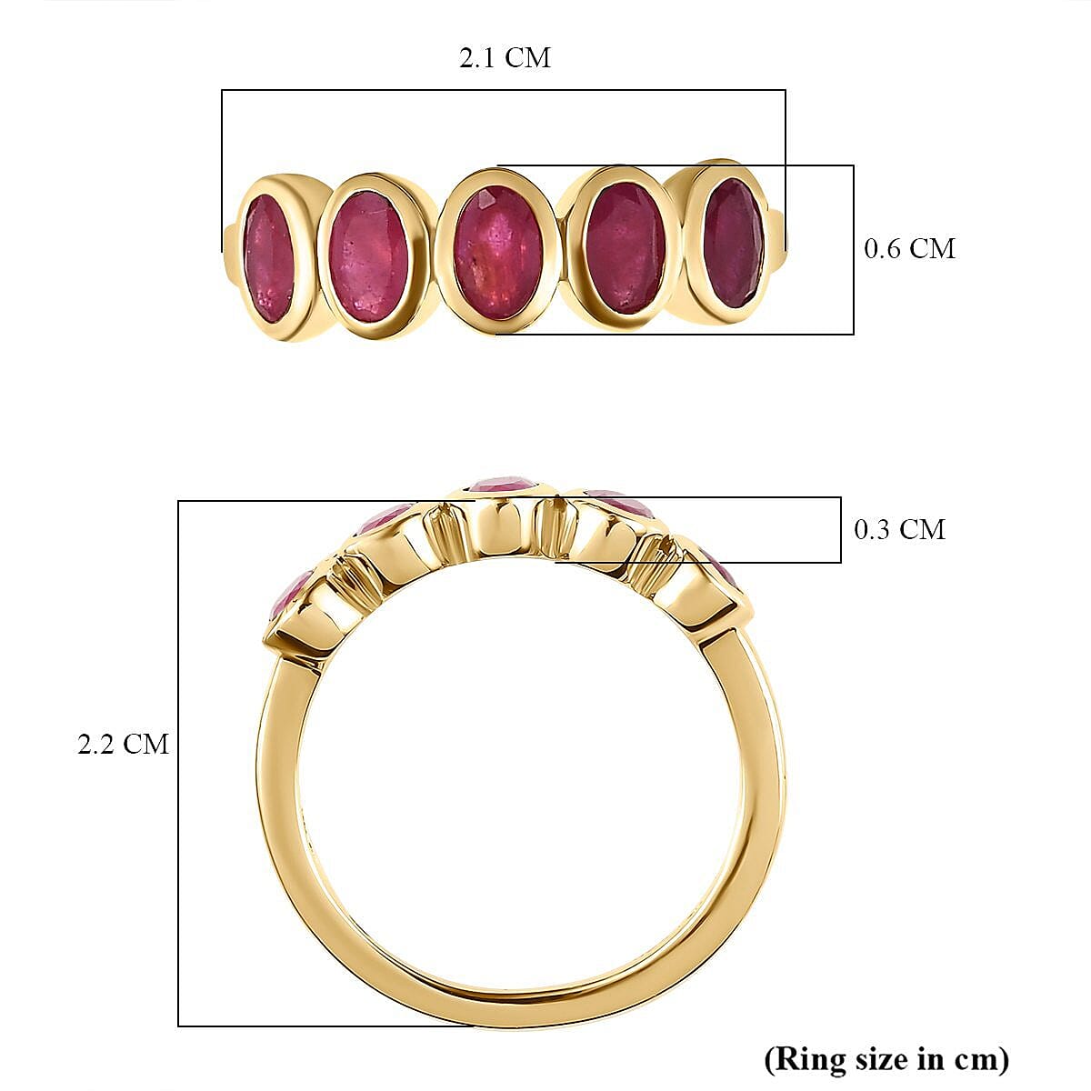 African Ruby 5 Stone Ring in 18K Vermeil Yellow Gold Plated Sterling Silver 1.68 Ct. 7329608 13