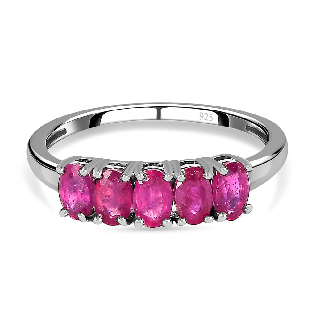 African Ruby 5 Stone Ring in Platinum Overlay Sterling Silver 1.830 Ct.
