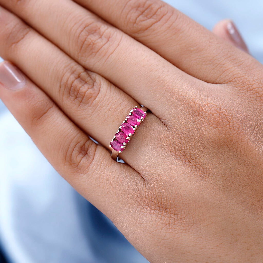 African Ruby 5 Stone Ring in Platinum Overlay Sterling Silver 1.830 Ct.