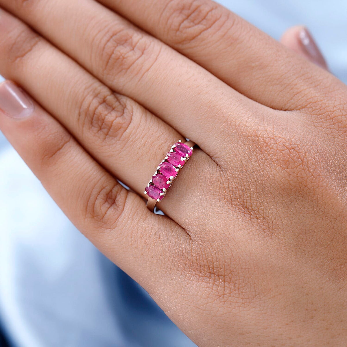 African Ruby 5 Stone Ring in Platinum Overlay Sterling Silver 1.830 Ct. 7363287 5
