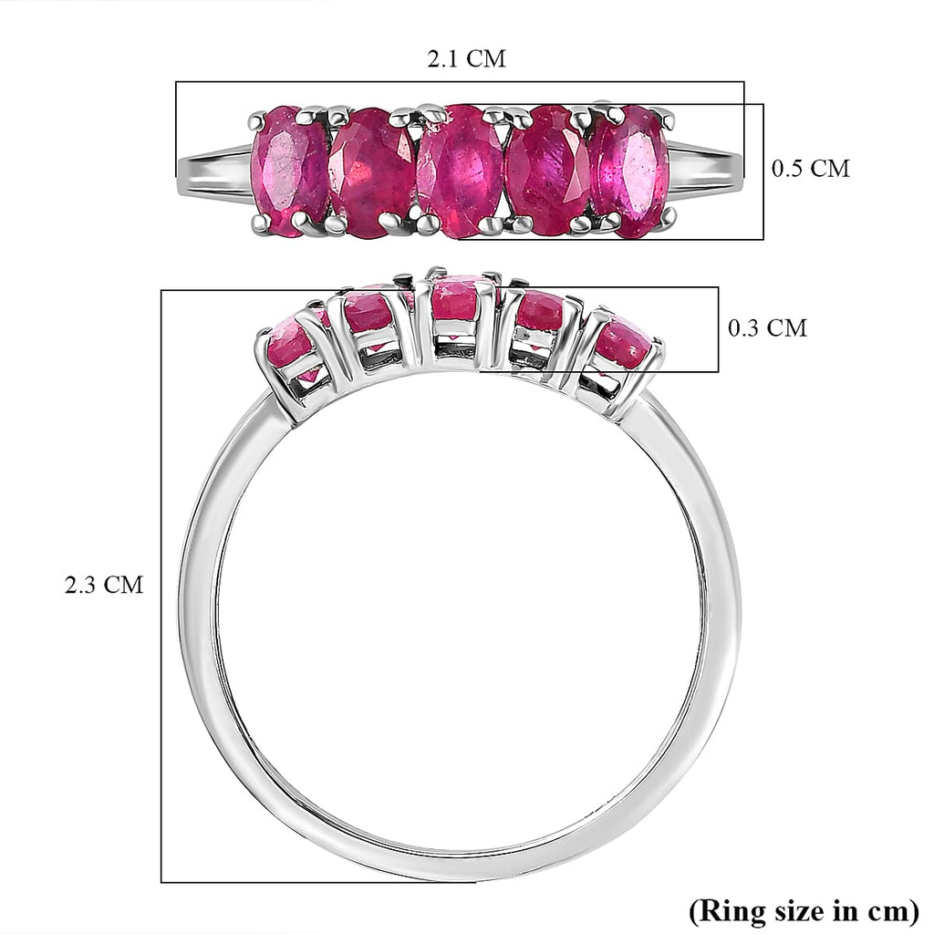 African Ruby 5 Stone Ring in Platinum Overlay Sterling Silver 1.830 Ct.