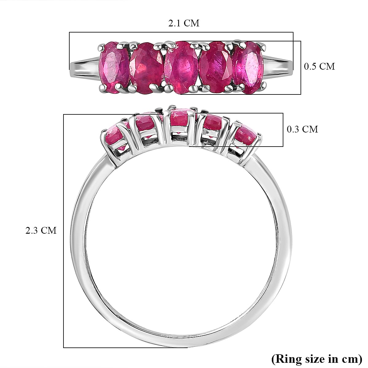 African Ruby 5 Stone Ring in Platinum Overlay Sterling Silver 1.830 Ct. 7363287 11
