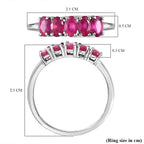 African Ruby 5 Stone Ring in Platinum Overlay Sterling Silver 1.830 Ct.