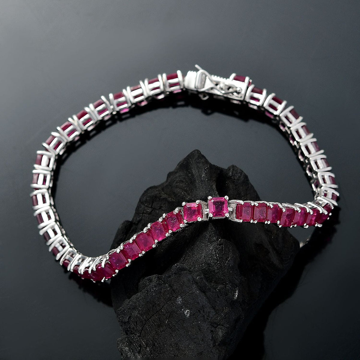 African Ruby Tennis Bracelet (Size - 7) with GB Lock Box in Rhodium Overlay Sterling Silver 22.23 Ct, Silver Wt. 9.64 Gms. 8102442 3