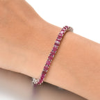 African Ruby Tennis Bracelet (Size - 8) with GB Lock Box in Rhodium Overlay Sterling Silver 22.85 Ct, Silver Wt. 12.42 Gms.