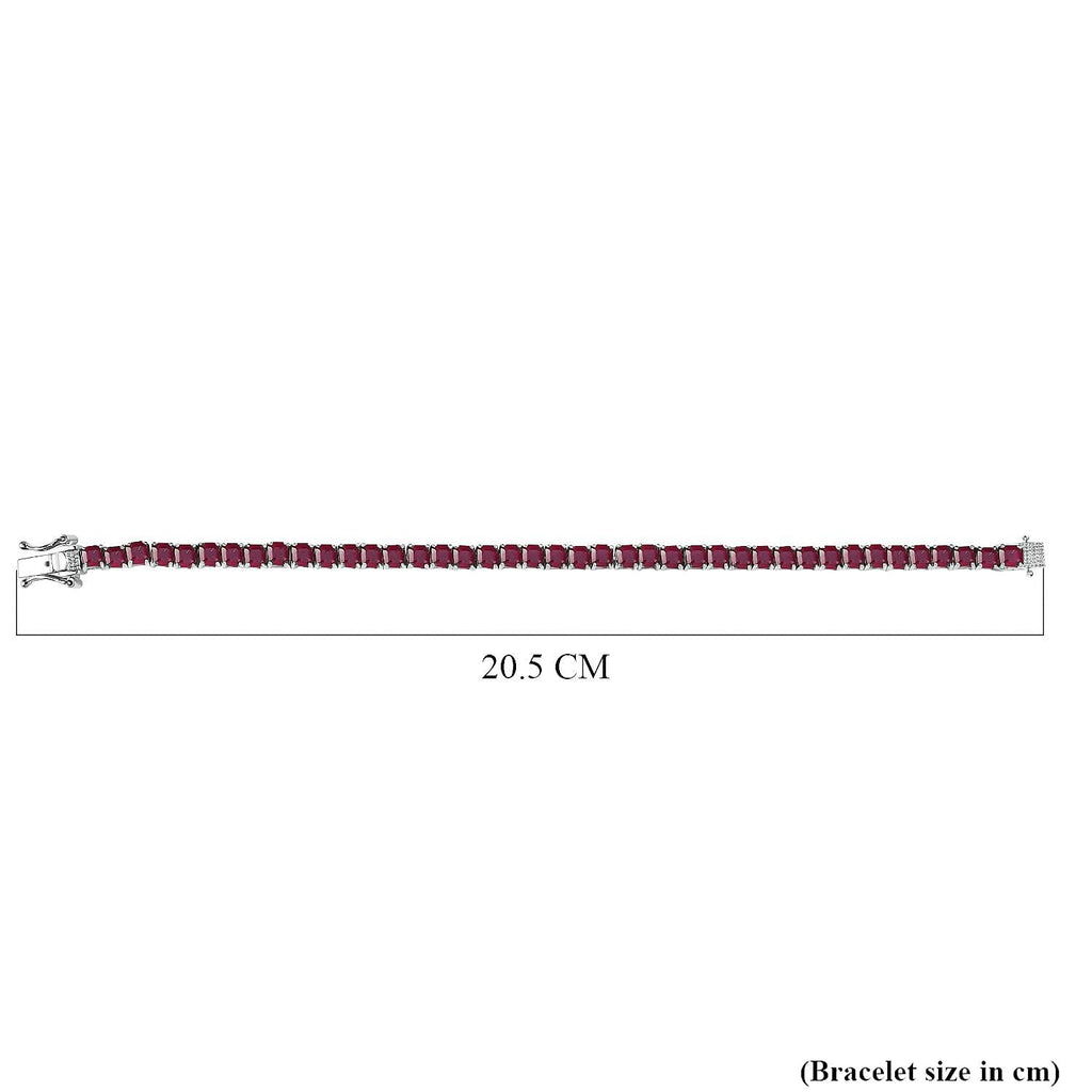 African Ruby Tennis Bracelet (Size - 8) with GB Lock Box in Rhodium Overlay Sterling Silver 22.85 Ct, Silver Wt. 12.42 Gms.