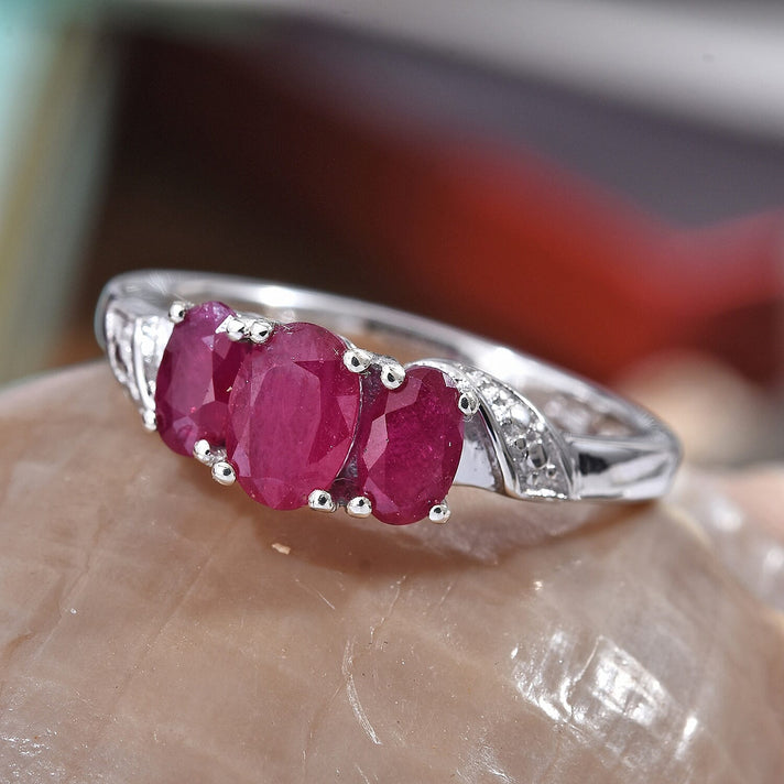 African Ruby Trilogy Ring in Platinum Plated Sterling Silver 3285237 2