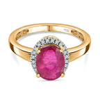 African Ruby & Diamond Ring in 18K Vermeil Yellow Gold Plated Sterling Silver 2.71 Ct